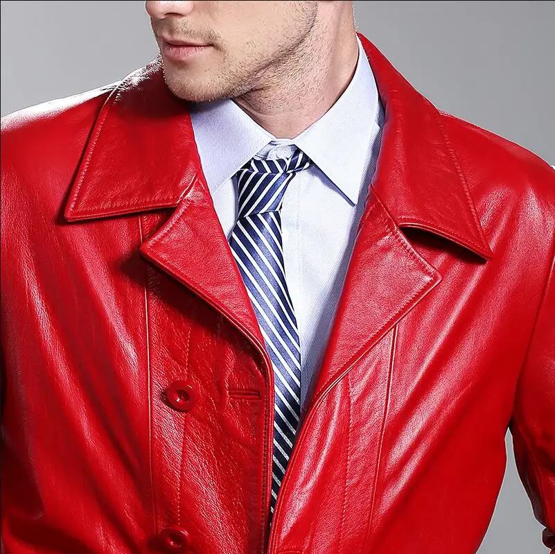 

2019 New Men's Calf leather Jacket Male locomotive casual men's Genuine leather coat red slim leather jackets
