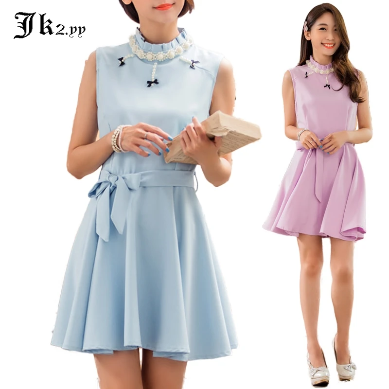 Женское платье трапеция с поясом лентой голубое/фиолетовое элегантное