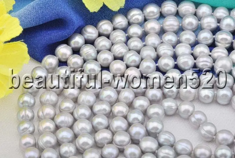 

Z7329 LONG 10mm ROUND GRAY Freshwater cultured PEARL NECKLACE 100inch