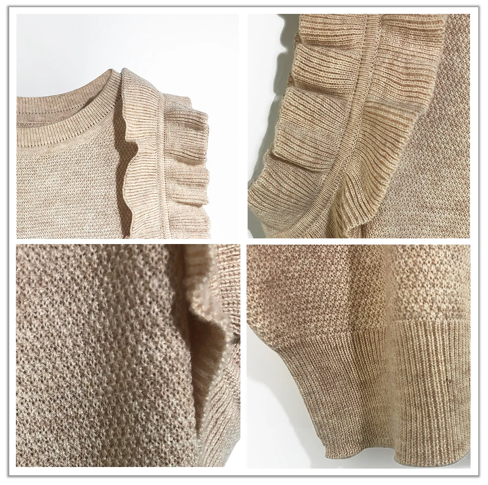 BAHTLEE Summer Frilled Trim knitted Slim Fitted Tee Sleeveless T-shirt Women Elegant Solid O-neck sweater Tshirt ruffles