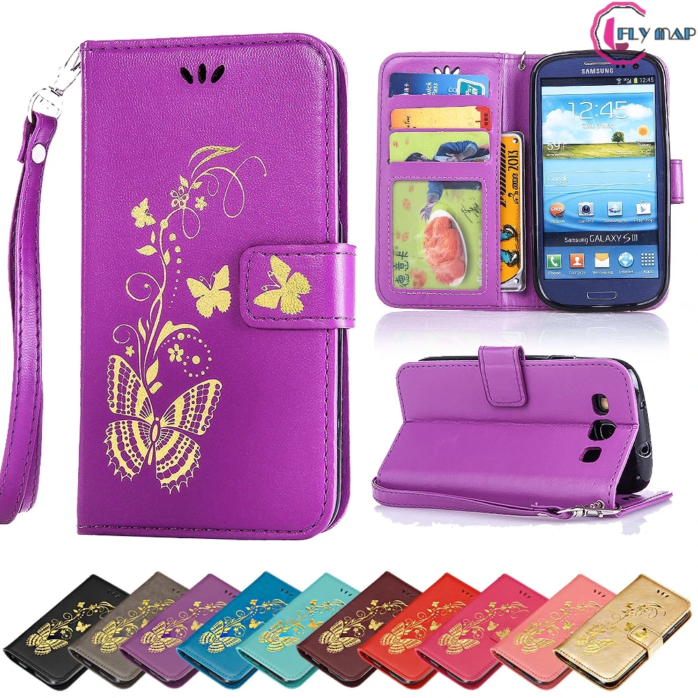 Чехол книжка для Samsung Galaxy S3 S 3 I9300 GT I9301i I9300i бабочка кожаный чехол кошелек
