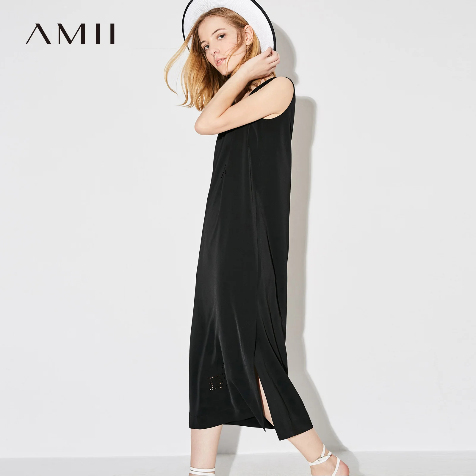 Amii повседневные женские 2018 г. летние пляжные праздничное платье без рукавов с