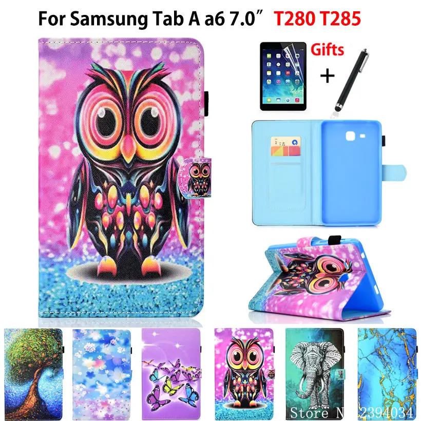 

Чехол для Samsung Galaxy Tab A A6 7,0 2016 T280 T285 SM-T280 7,0 дюйма, чехол для планшета, мультяшный рисунок, подставка, оболочка + пленка + ручка