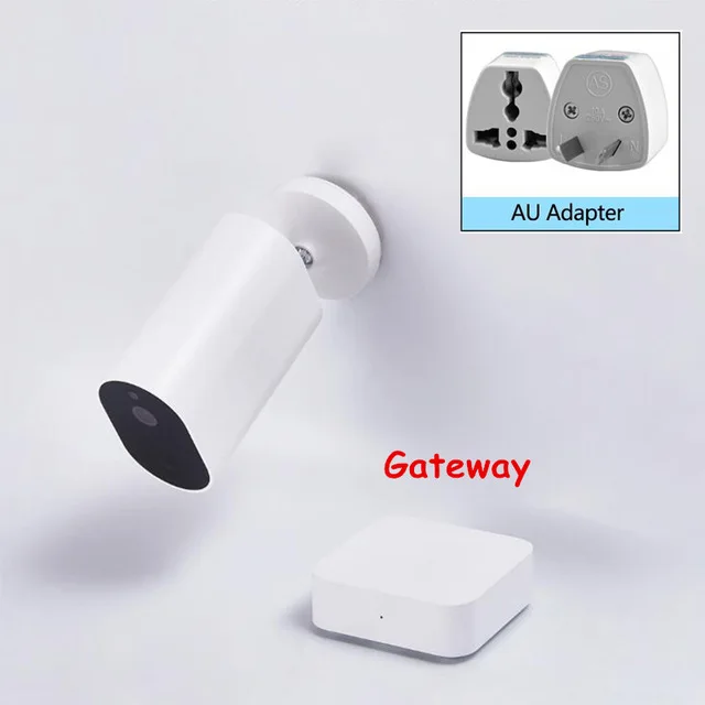 add AU adapter Оригинальная смарт-камера Xiaomi Mijia с батарейным шлюзом 1080P F2.6 IP65, Водонепроницаемая беспроводная ip-камера с функцией обнаружения гуманоида AI - Цвет: add AU adapter