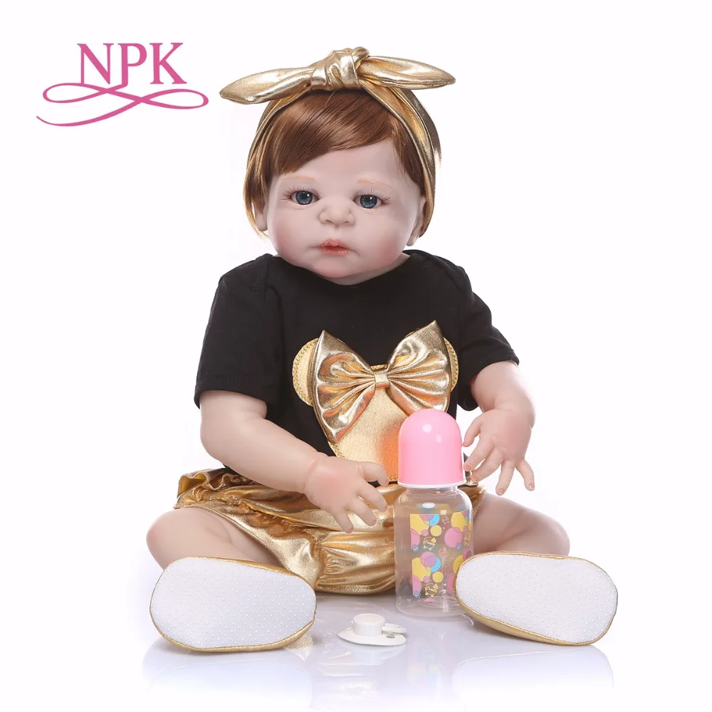 NPK 56 см силиконовая кукла-реборн для всего тела, настоящая жизнь, Золотая Детская кукла «Принцесса», подарок на день детей, подарок на Рождество, gif водонепроницаемый