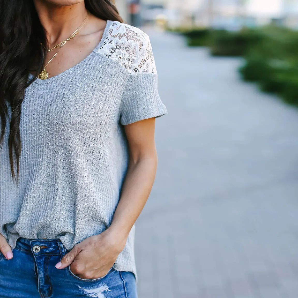 Женская Повседневная однотонная кружевная рубашка с длинным рукавом круглым