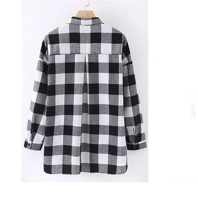 

FEKEHA Autumn Winter Plaid Blouses For Women Casual Cotton Checkered Shirts Loose Plaid Outerwear Big Size Tops Red Black