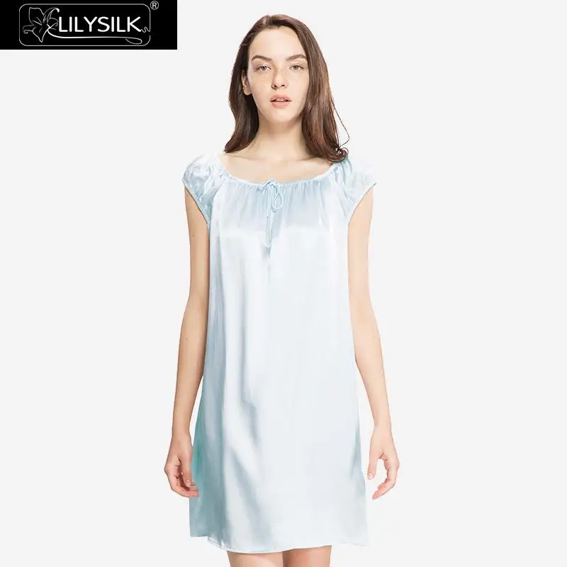 LilySilk ночная рубашка для девочек Женское ночное белье чистый 100 шелк Сексуальная 22