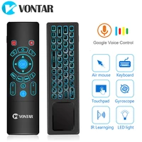 voice remote control 2 4g fly air mouse t6 plus mini wireless keyboard 7 colors backlit touchpad for android tv box t9 x96max t8