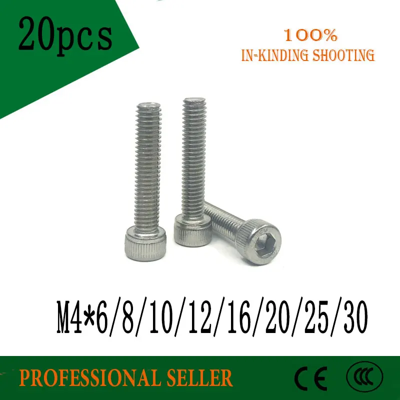 

20pcs M4*6/8/10/12/14/16/18/20/25/30 mm Allen Hex Socket Head Screw Bolt M4 Stainless Steel hexagon Screws Furniture Fastener