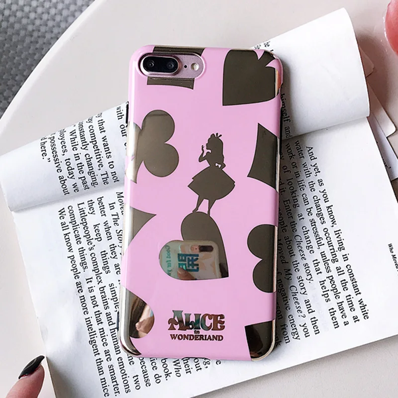 For iPhone XS Max Cute Case Alice mirror Soft Coque Phone Cases for Apple Xs XR X 7 7plus 8 8plus 6 6Sp shell pink case |