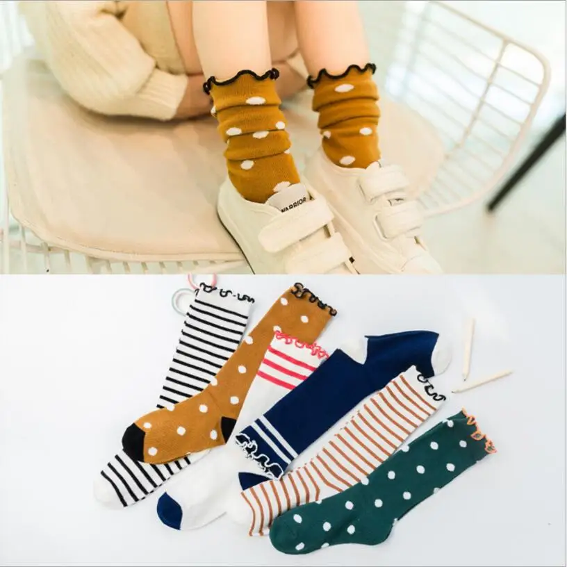 Детские носки для девочек от 1 до 8 лет принцессы колена милые детские в полоску