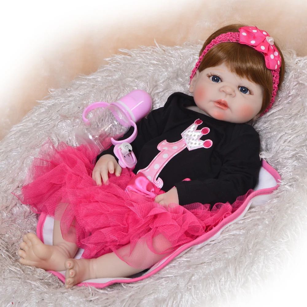 

bebe girl reborn com corpo Silicone vinyl Reborn Baby Doll Toys 55cm Newborn Princess Babies Doll brown hair Birthday Gift Kids
