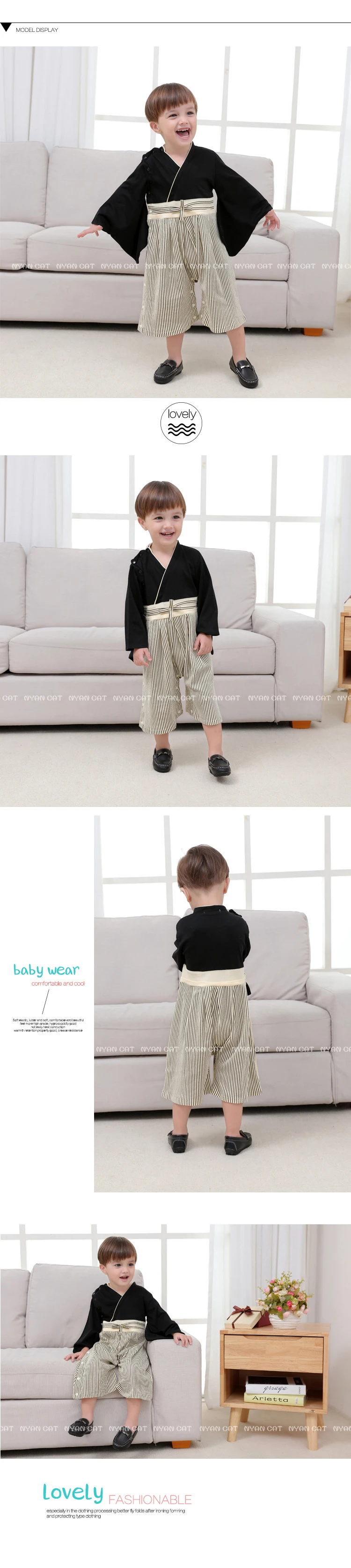 Newborn Baby Long Sleeve Black Kimono Suit Kids Unisex Yukata Japanese Clothes Boy Cotton Romper Children Cute Halloween Costume