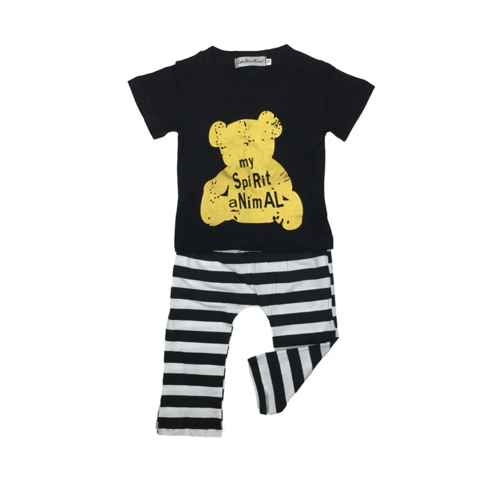 2020 Hot selling baby clothing set clothes bear pattern short-sleeved T-shirt+stripe pants fashion boys |