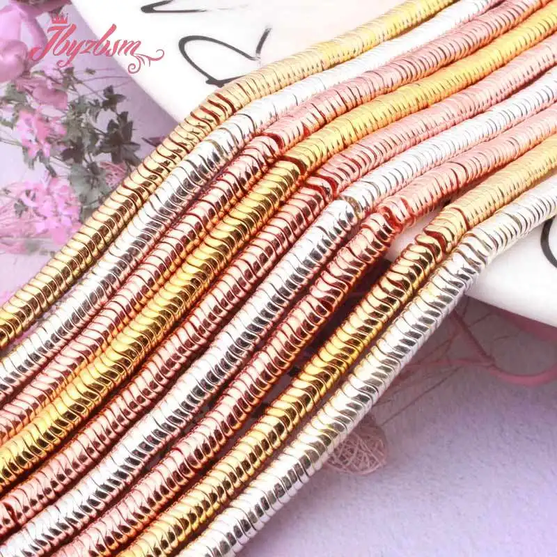 1x4 мм гофрированный розовый Золотой Серебряный гематит, Камень Heishi, разделительные бусины для «сделай сам», Аксессуары для ожерелья, браслета, изготовления ювелирных изделий 15 дюймов