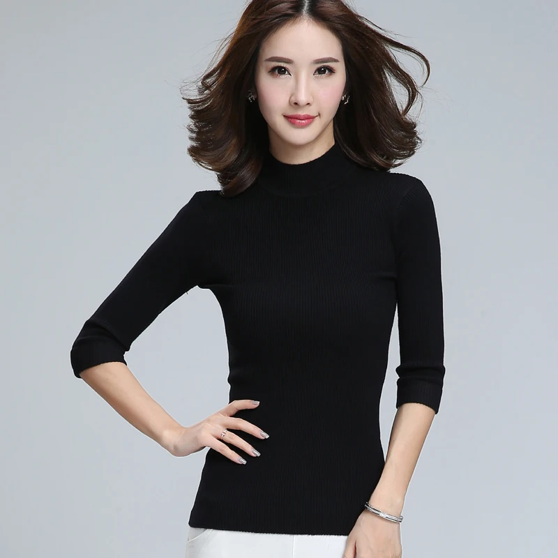 Новинка 2021 женская одежда модный однотонный пуловер с высоким воротником