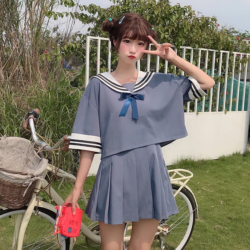 Japanese School sailor uniform fashion school class navy uniforms for Cosplay girls suit 2Pcs / Set | Тематическая одежда и