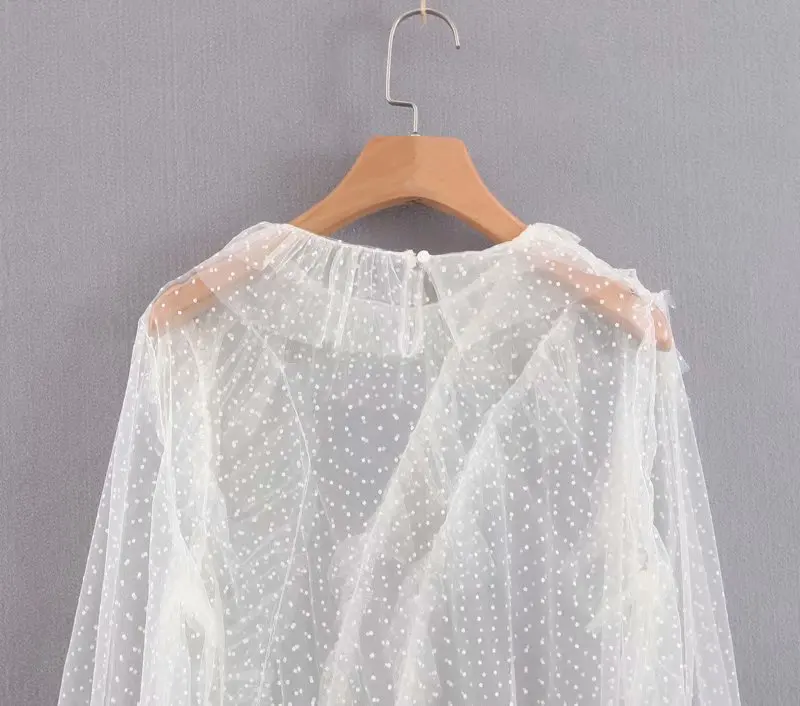 Прозрачная блузка рубашка лето 2019 новая мода белая сетчатая ткань топы для