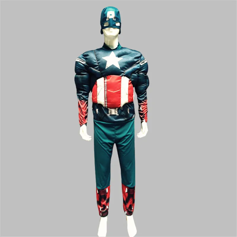 

Adult Men High Quality Captain AmericaCosplay Costume Superhero Fantasy Movie Muscle Chest Suit Jumpsuit for Halloween Cosplay