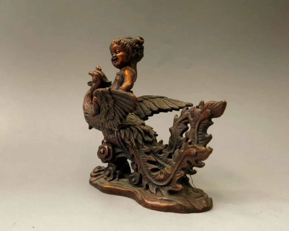 Китай Бронзовая скульптура резная медь фэн шуй Дракон мальчик Феникс девушка
