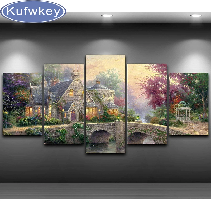 

Diamond Mosaic Kits Diy diamond painting Cross Stitch square Full Diamond Embroidery 5D atr Needlework Garden village 5pcs/set