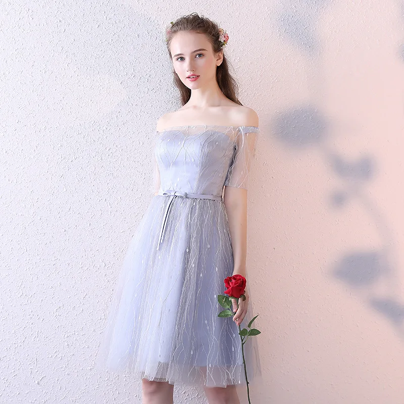 

Gray Chinese Oriental Party Wedding Female Noble Cheongsam Off Shoulder Evening Dress Elegant Modern Celebrity Banquet Dresses