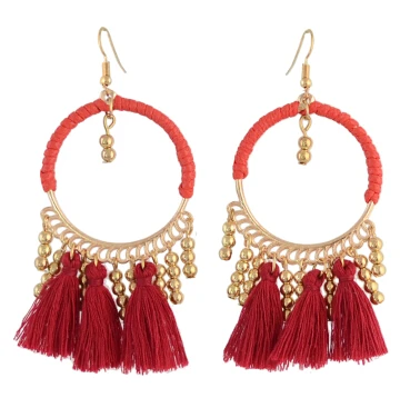 Red Earring Турецкая Этническая Цыганская Кожа Веревка Длинная Бахрома Кисточкой кулон ожерелье и серьги наборы для женщин богемный ручной работы ювелирные наборы - Окраска металла: Red Earring