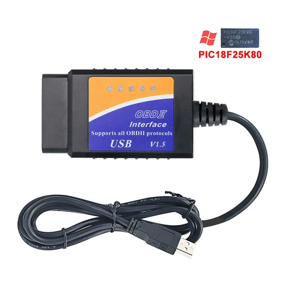 ELM327 USB V1.5 сканер Интерфейс PIC18F25K80 чипом OBDII Авто код ридер OBD2 автомобильный