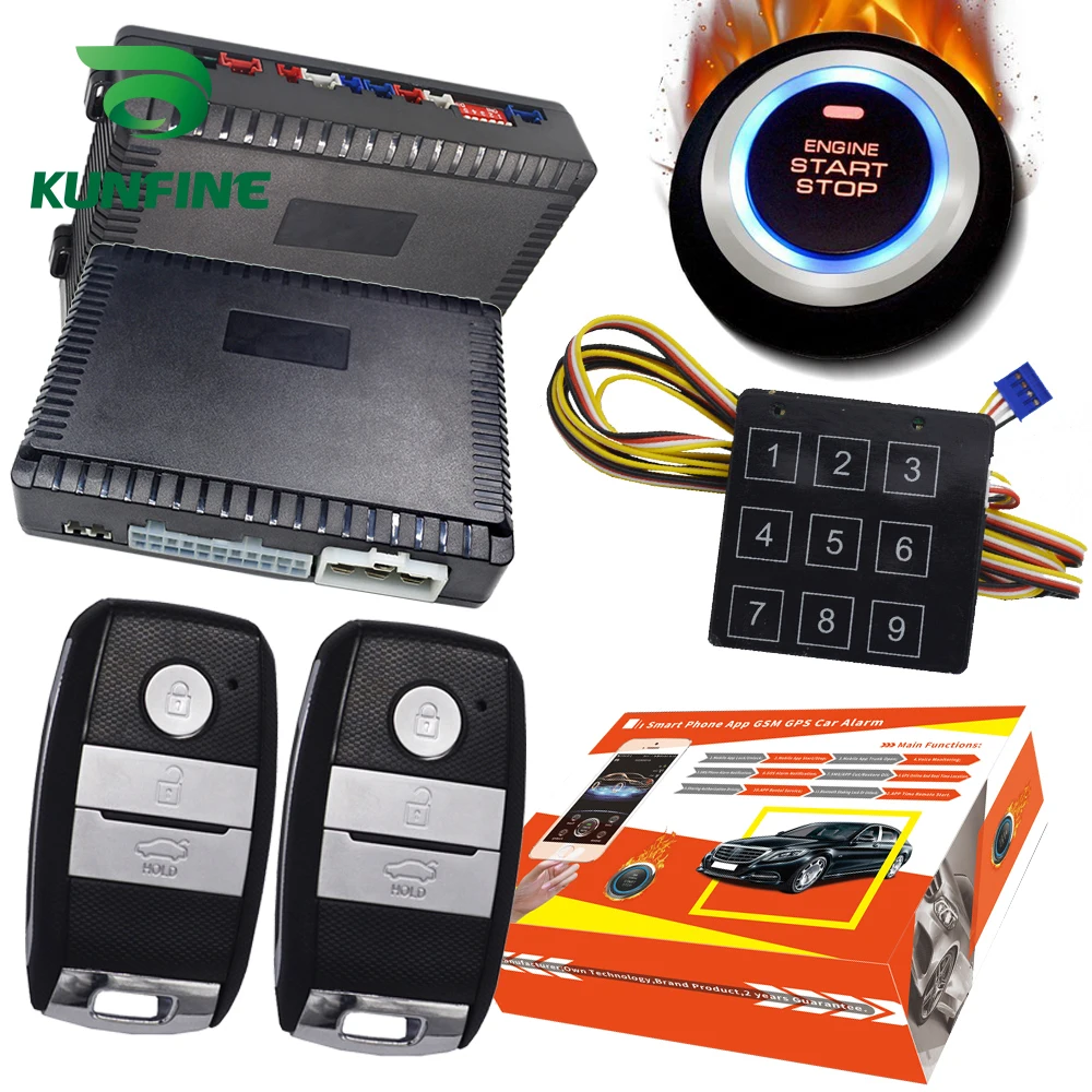 

KUNFINE Smart Security Car Alarm Passive Keyless Entry Auto Central Lock Push Button Car Engine Start Stop Compatiable 1100KI