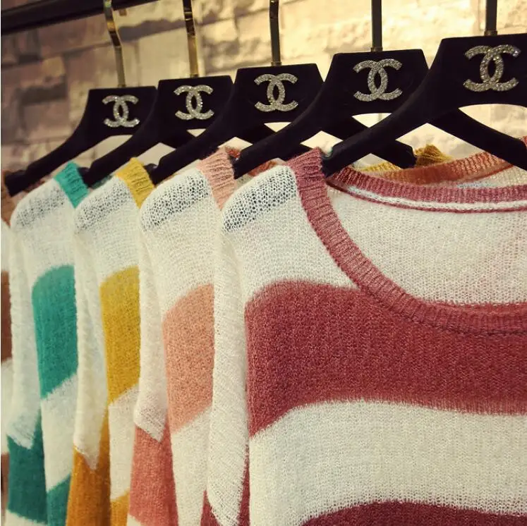 2018 New Spring Autumn Women's Long Sleeved Striped Mohair Sweater Loose Blouse Female Students Casual Knitted Pullover Tops | Женская