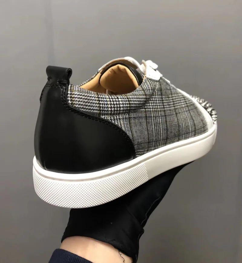 Тканевые кроссовки с квадратным узором на шнуровке заклепками высокого качества