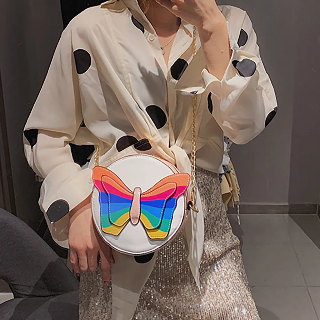 Женская Повседневная сумка мессенджер на цепочке шикарная красивая с бабочками