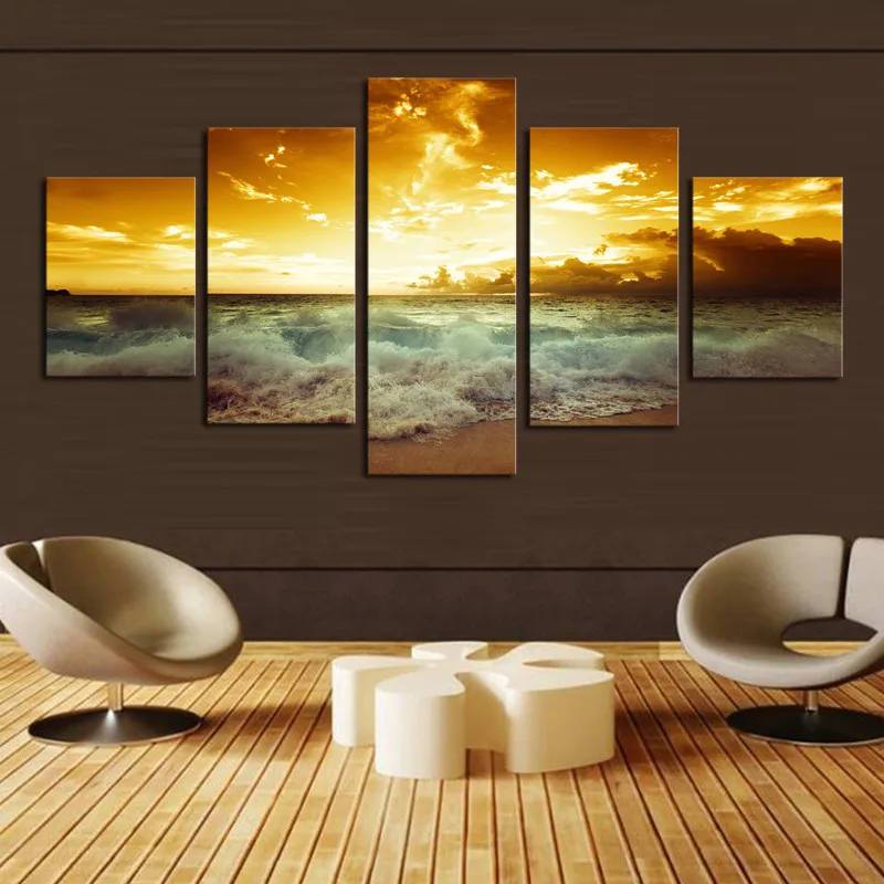 

Framed 5 Panels sunset seascape series Canvas Print Painting Modern Canvas Wall Art for Wall Pcture Home Decor Artwork
