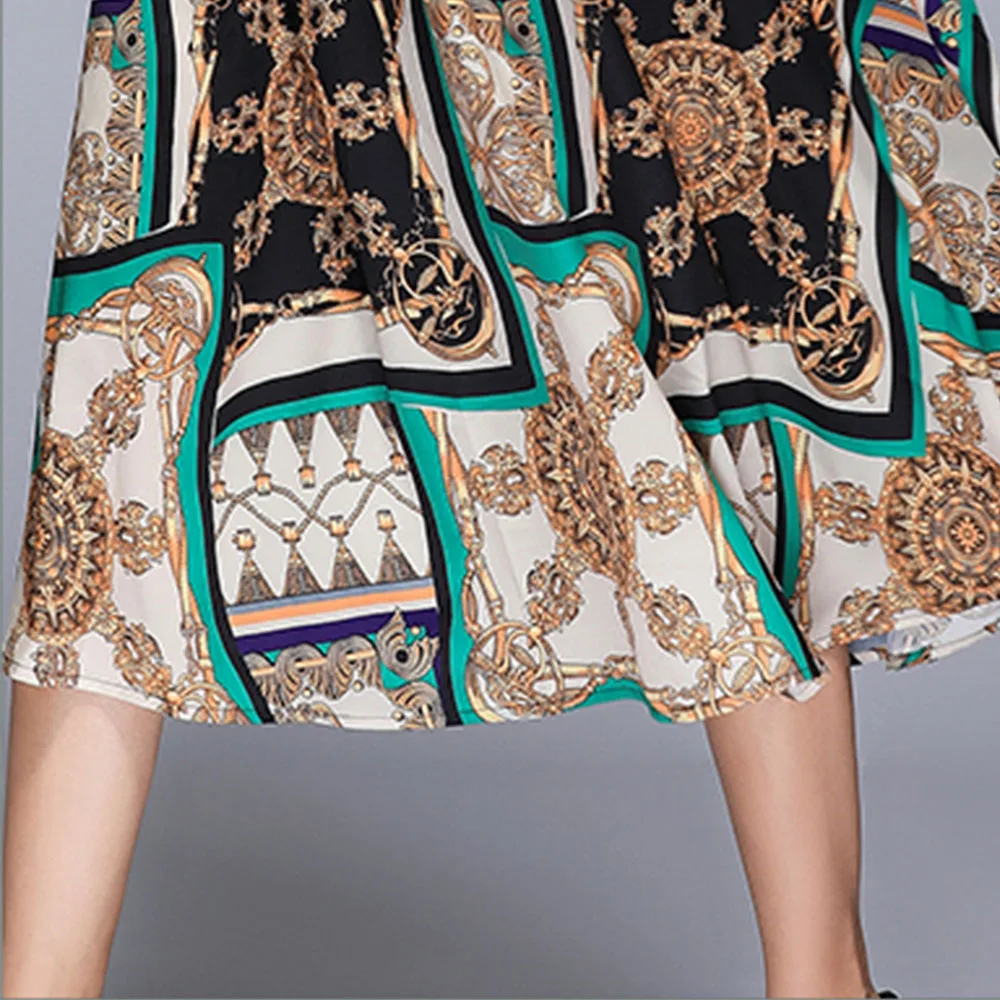 Платье-миди женское с круглым вырезом до середины икры принтом | Женская одежда