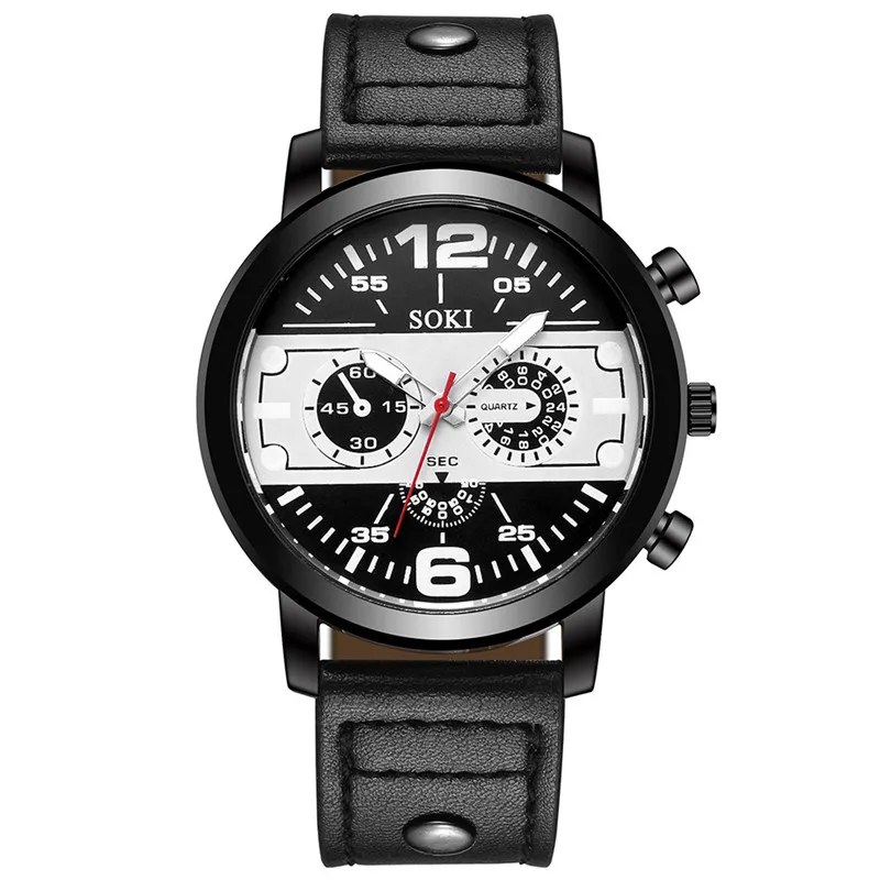 Reloj hombre, мужские простые часы, пара модных кожаных браслетов, кварцевые круглые наручные деловые мужские часы, relogio masculino - Цвет: black