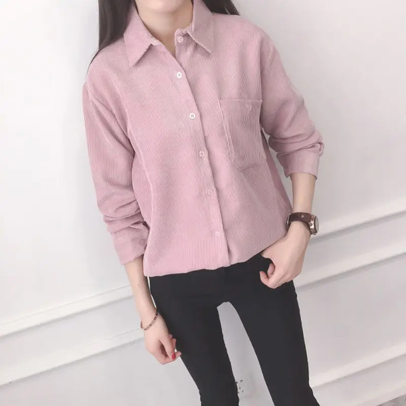 Размера плюс вельветовые blusas хлопковая рубашка женские топы с длинными рукавами Модная Повседневная Блузка Femme