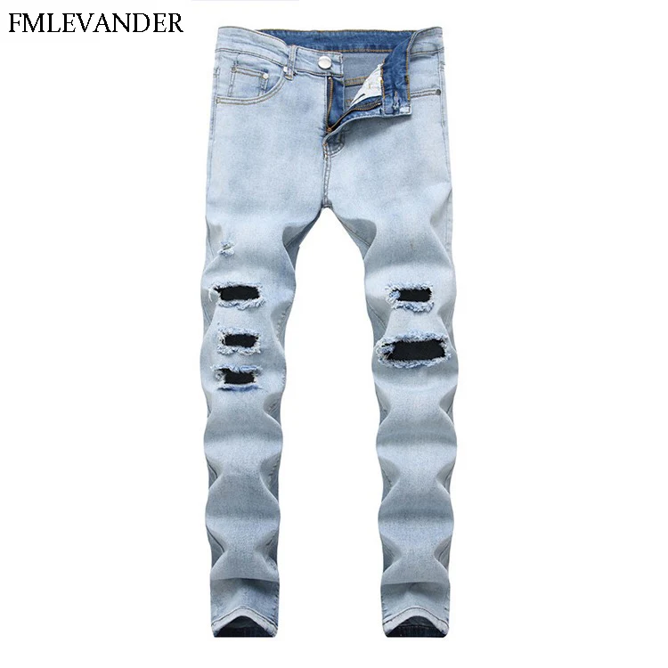 Новинка 2018 модные мужские джинсы с дырками европейские уличные мотоциклетные