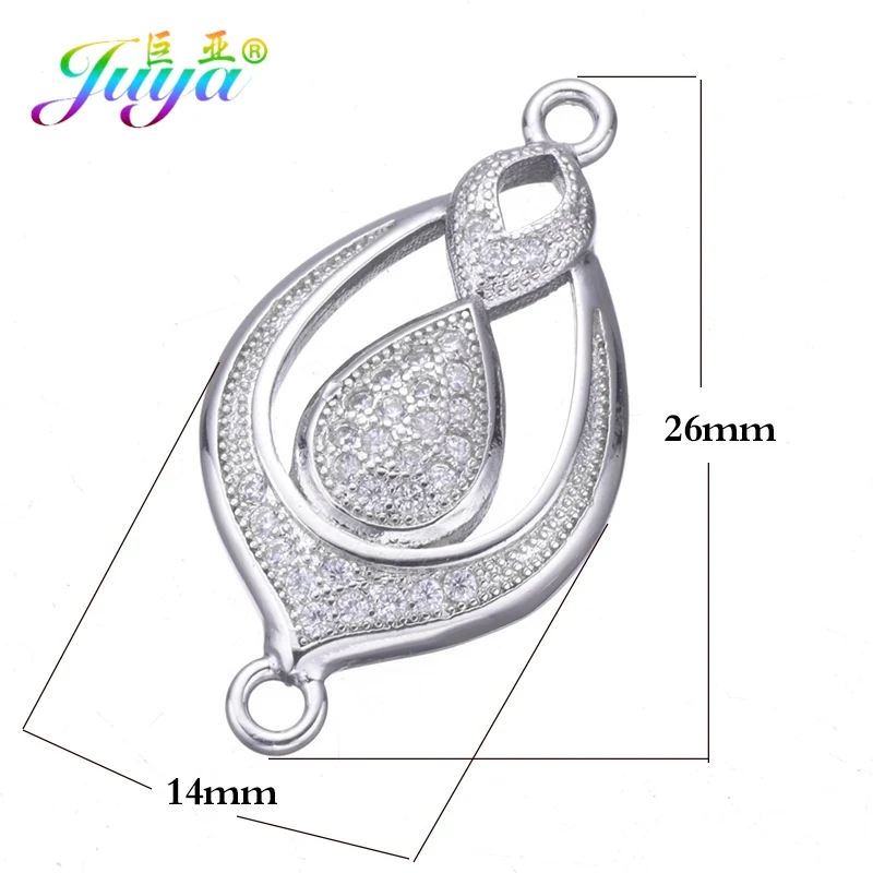 White Gold Juya DIY, женский модный браслет, ожерелье, серьги, фурнитура для изготовления, принадлежности для микро ПАВЕ, CZ Соединитель с цветочным узором, амулеты, аксессуары - Цвет: White Gold