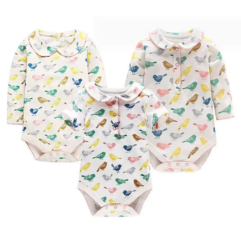Новинка 2017 боди для малышей 100% хлопок комбинезон с принтом птиц осенне-Весенняя