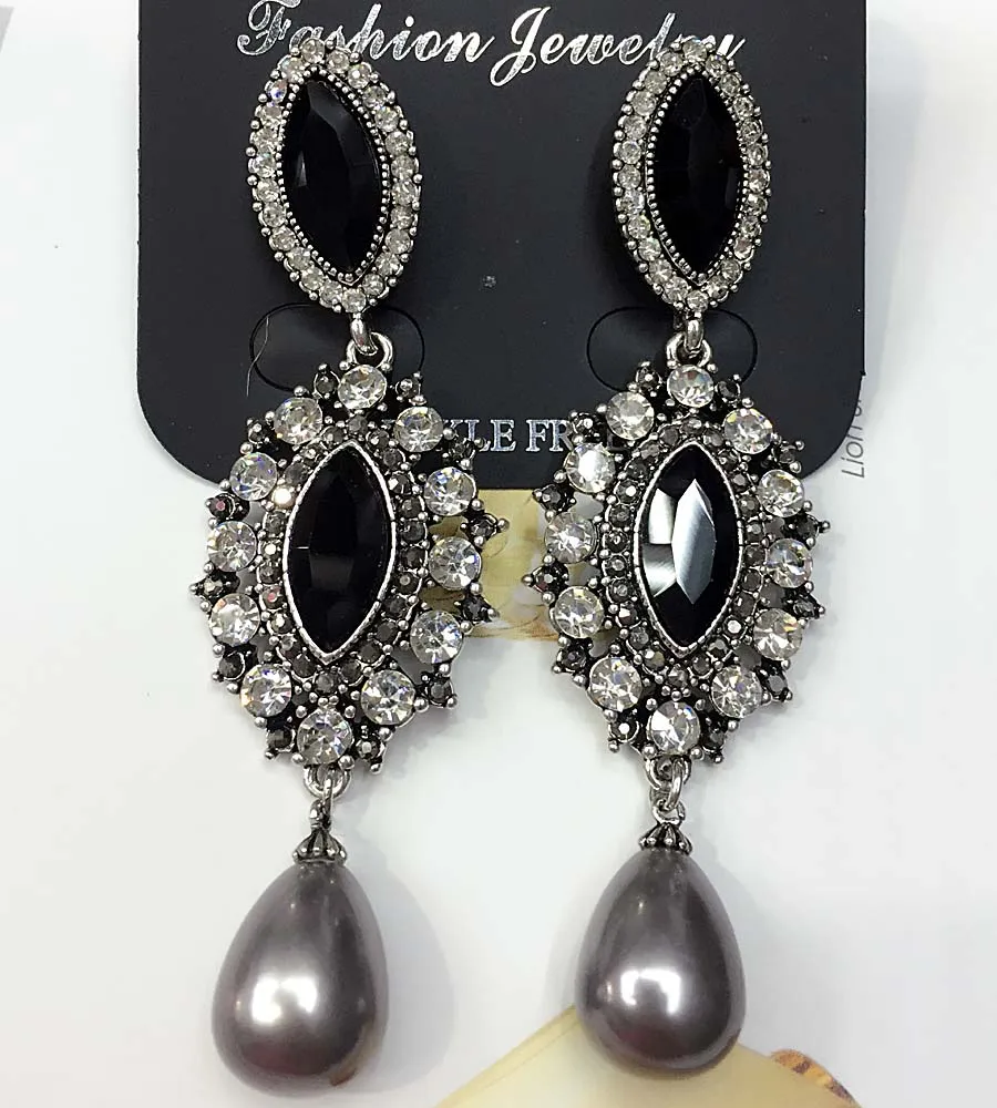 Женские длинные серьги Стразы из черного стекла с жемчугом модные ювелирные