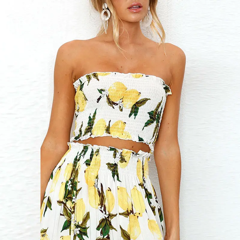Женское летнее платье без бретелек с открытыми плечами 2 шт. Vestido плиссированное