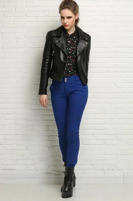 Fashion spring and autumn clothing sheepskin coats womens genuine leather jacket women jaqueta de couro turn-down collar black