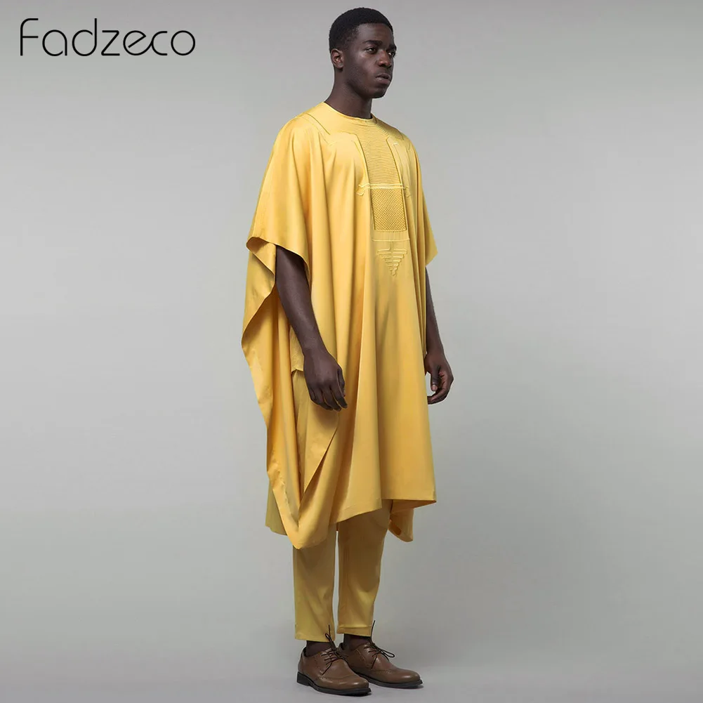 Fadzeco Agbada африканские костюмы для мужчин Дашики Этническая официальная одежда Топы рубашка брюки Бизнес 3 шт. набор африканская одежда Базен