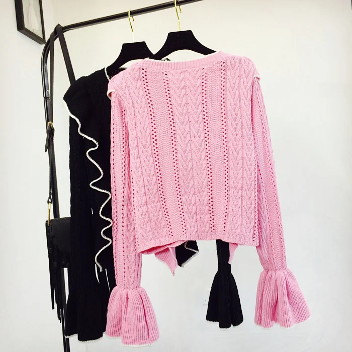 Осень-зима 2020 женский свитер новый милый пуловер с рукавами в виде листьев лотоса