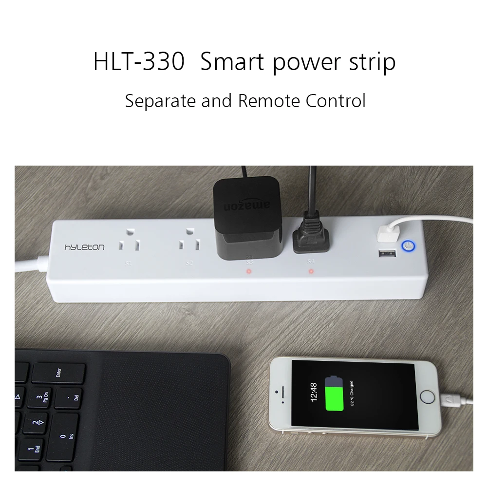 Hyleton wifi USB силовая полоса smart US plug Переключатель перегрузки защита от перенапряжения 4 розетки 2 порта USB зарядное устройство 2 м 15A Wi-Fi розетка