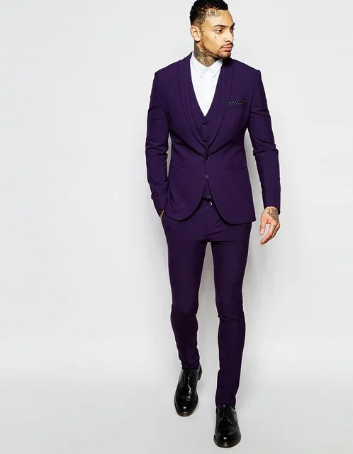 2017 Slim Fit Чистый фиолетовый Для мужчин s костюмы жених свадебная вечеринка пиджак с