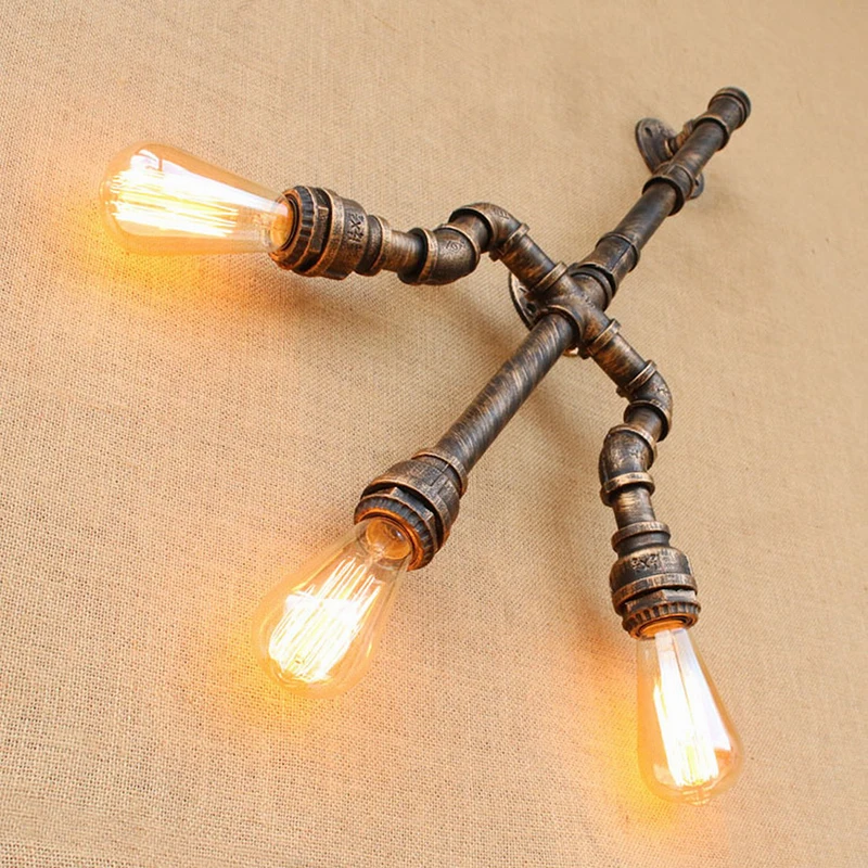 Trident Лофт промышленный Железный ржавчина водопровод Ретро настенный светильник