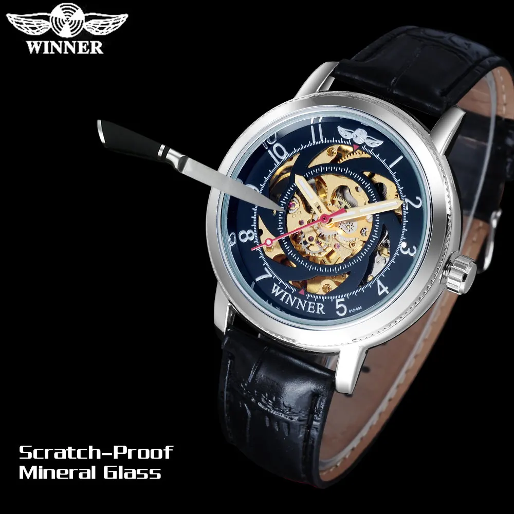 Часы-скелетоны WINNER Мужские механические люксовый бренд модные спортивные