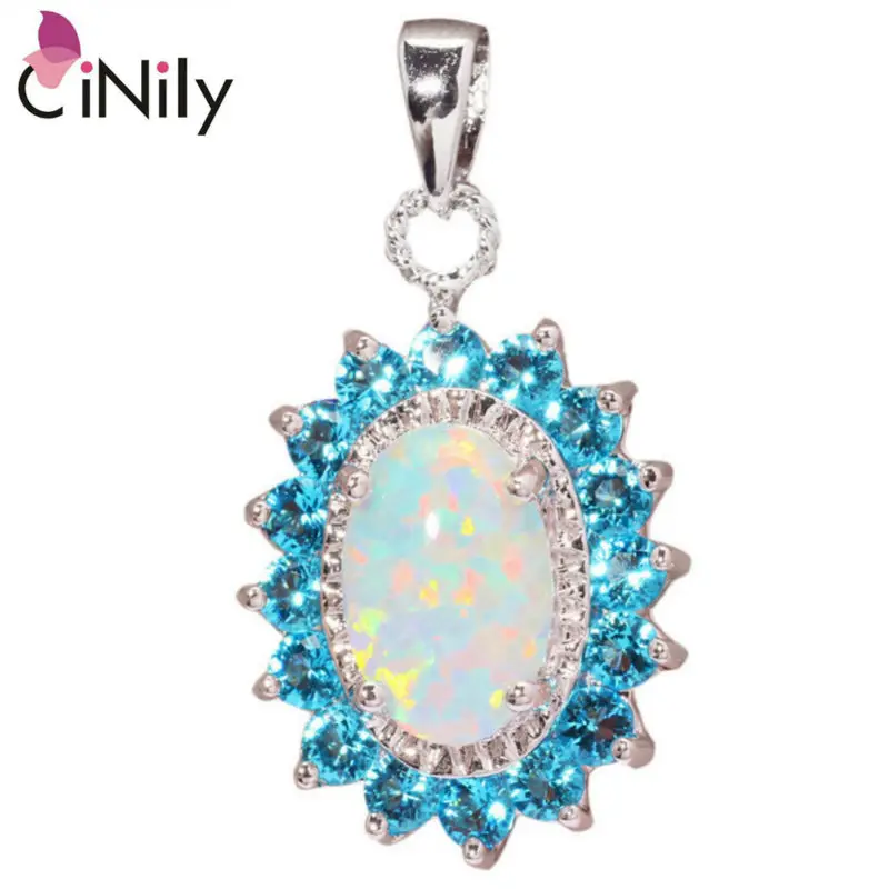 

CiNily Created White Fire Opal Blue Zircon Silver Plated Wholesale Hot Sell for Women Jewelry Gift Pendant 1 3/8" OD5740